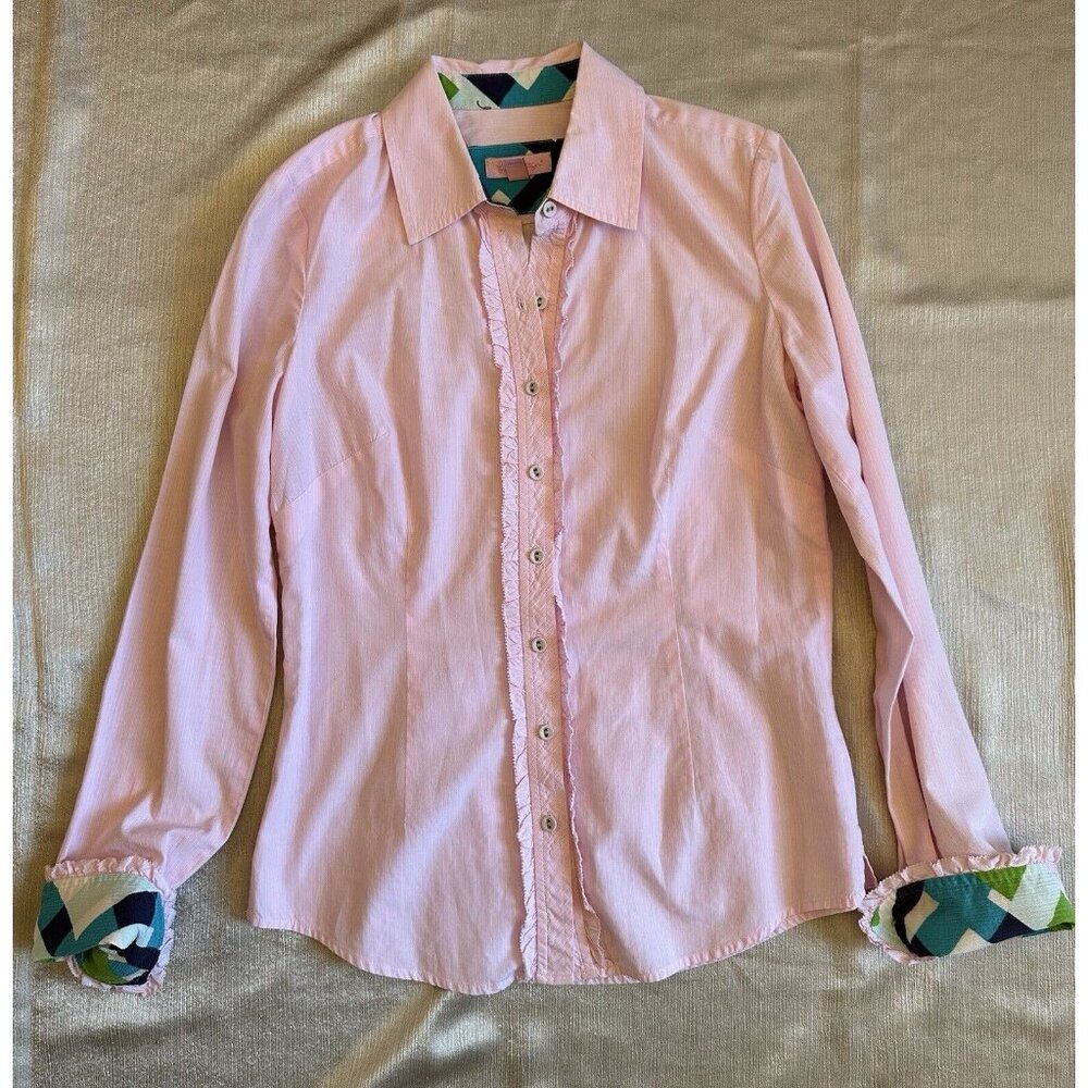 LILLY PULITZER Pink Long Sleeve Blouse Shirt‎ Top Ruffled Button Down Sz 2